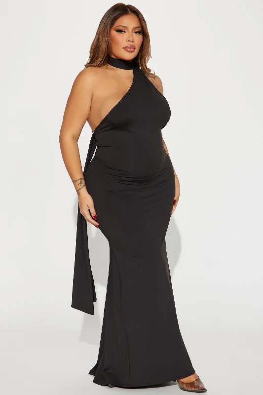 Kiara Ruched Maxi Dress - Black