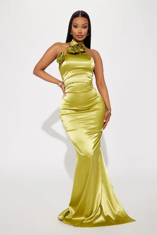 Kiera Satin Gown - Chartreuse