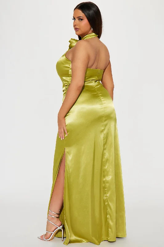 Kiera Satin Gown - Chartreuse