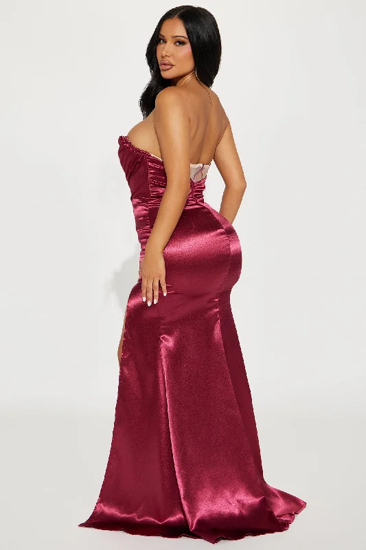 Madilynn Satin Gown - Burgundy