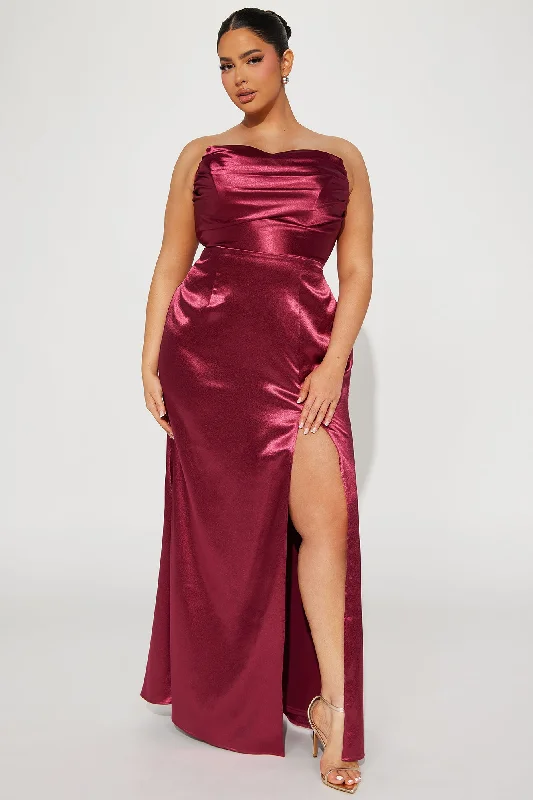 Madilynn Satin Gown - Burgundy