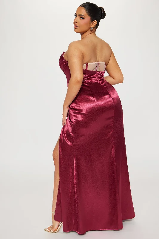 Madilynn Satin Gown - Burgundy