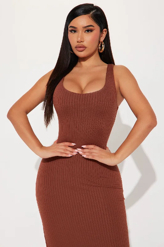 Marissa Double Lined Midi Dress - Brown