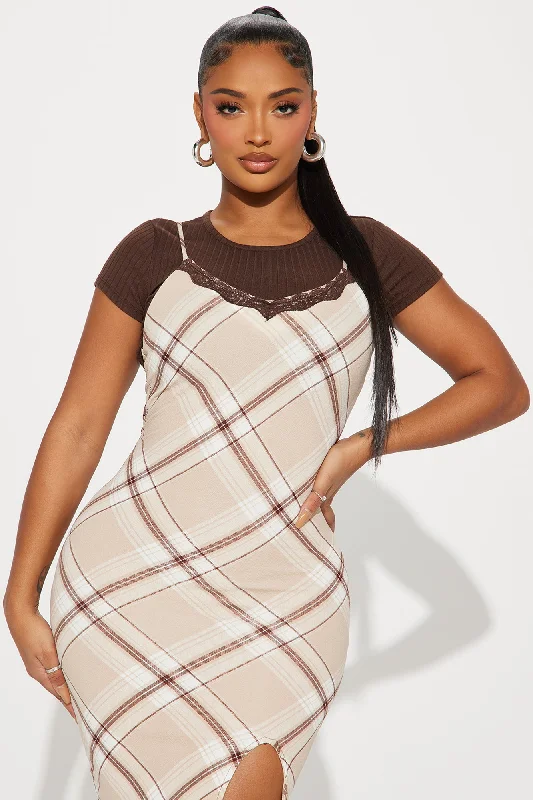 Meghan Midi Dress Set - Brown/combo