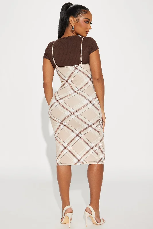 Meghan Midi Dress Set - Brown/combo