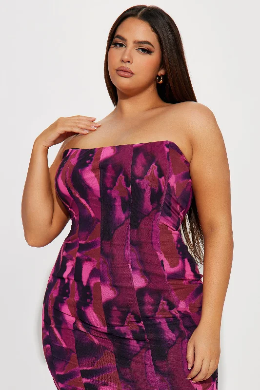 On Point Mesh Croset Midi Dress  - Pink/combo