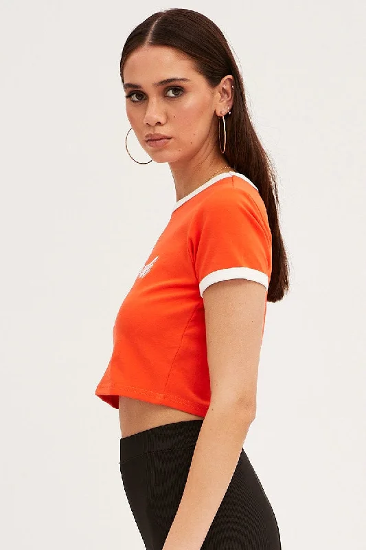 Orange Baby Tee Short Sleeve Crew Neck Crop New York