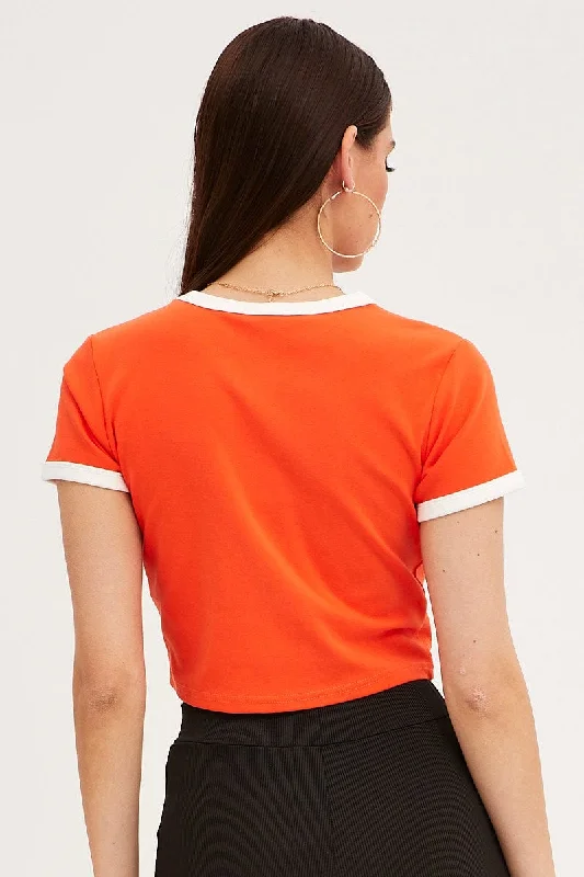 Orange Baby Tee Short Sleeve Crew Neck Crop New York