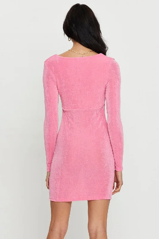 Pink Bodycon Dress Long Sleeve