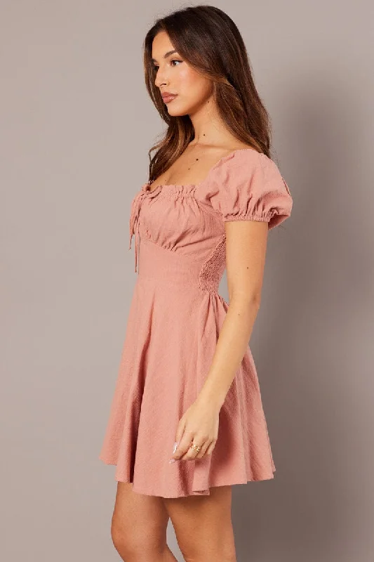 Pink Fit And Flare Dress Mini