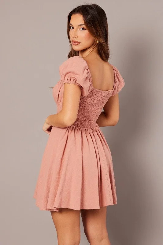 Pink Fit And Flare Dress Mini