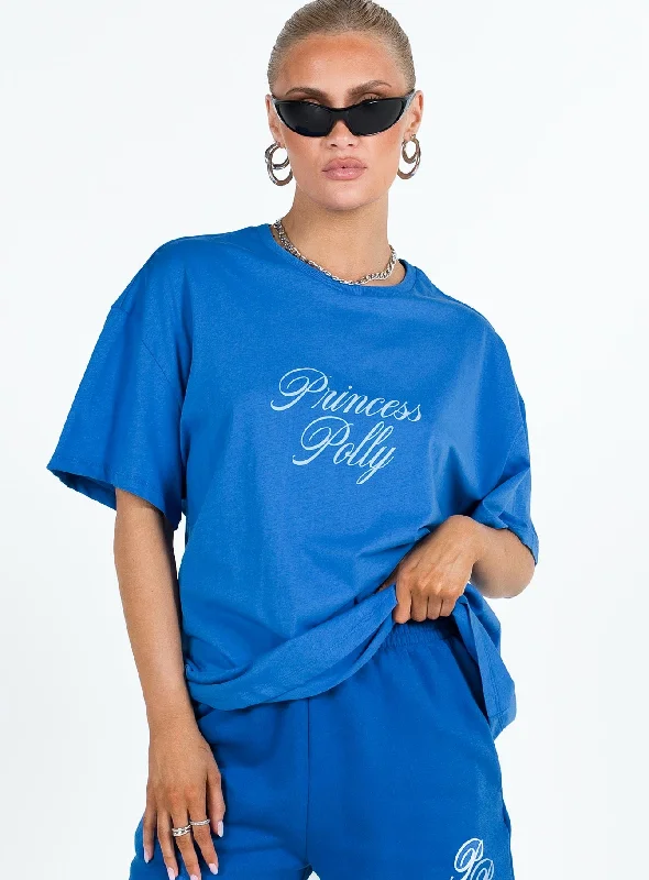 Princess Polly Cursive Oversized Tee Blue / White