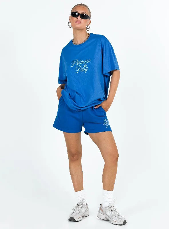 Princess Polly Cursive Oversized Tee Blue / White