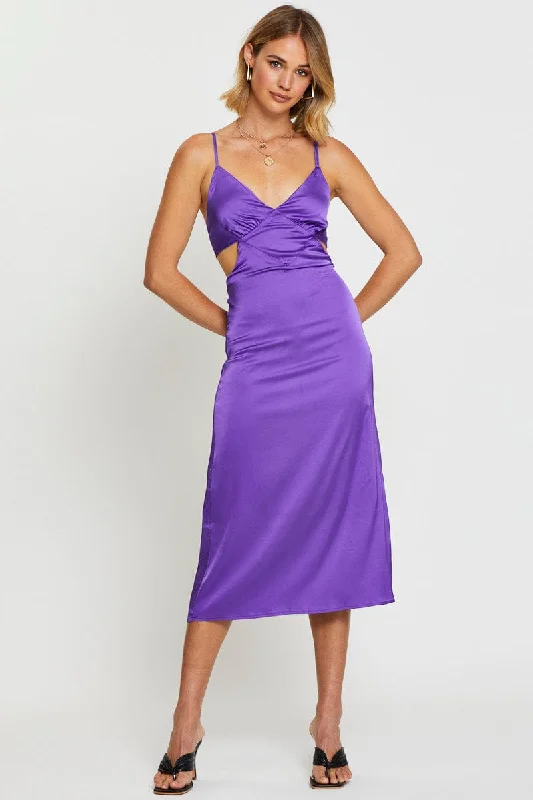 Purple Midi Dress Satin