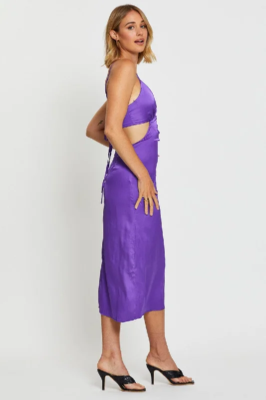 Purple Midi Dress Satin