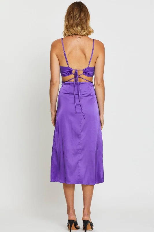 Purple Midi Dress Satin