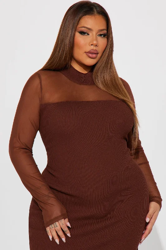 Rosie's Lust Mock Neck Midi Dress - Brown