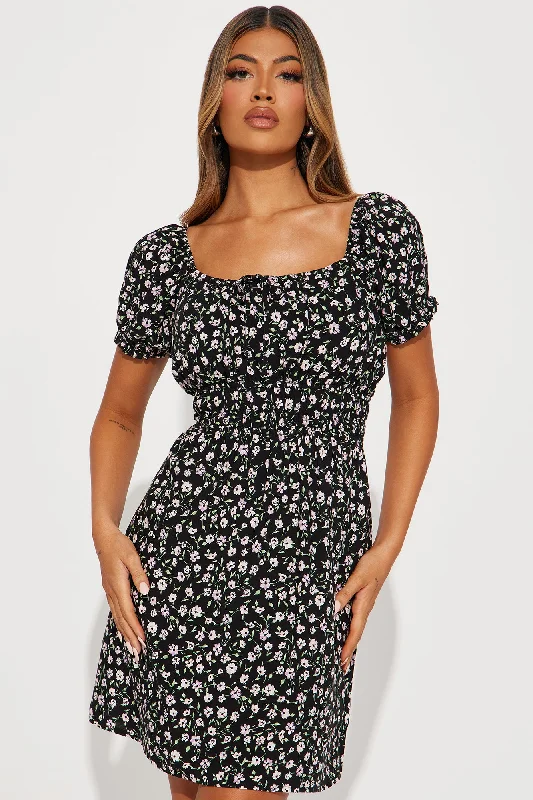 Sally Floral Mini Dress - Black/combo