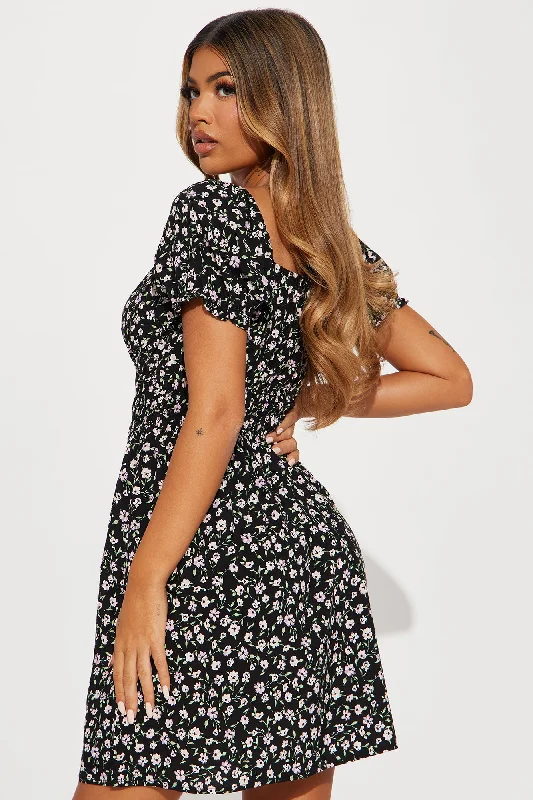 Sally Floral Mini Dress - Black/combo