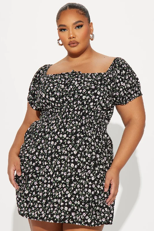 Sally Floral Mini Dress - Black/combo