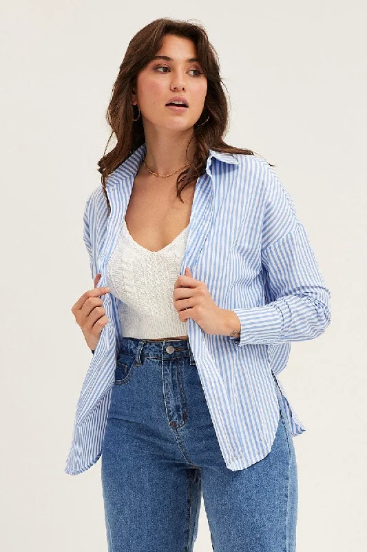 Stripe Collared Long Sleeve Button Up Shirt