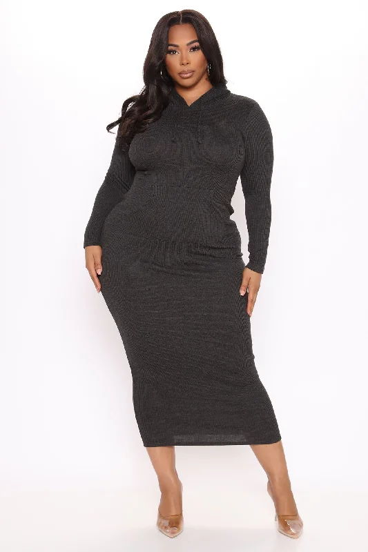 Taking A Break Hooded Maxi Dress - Charcoal