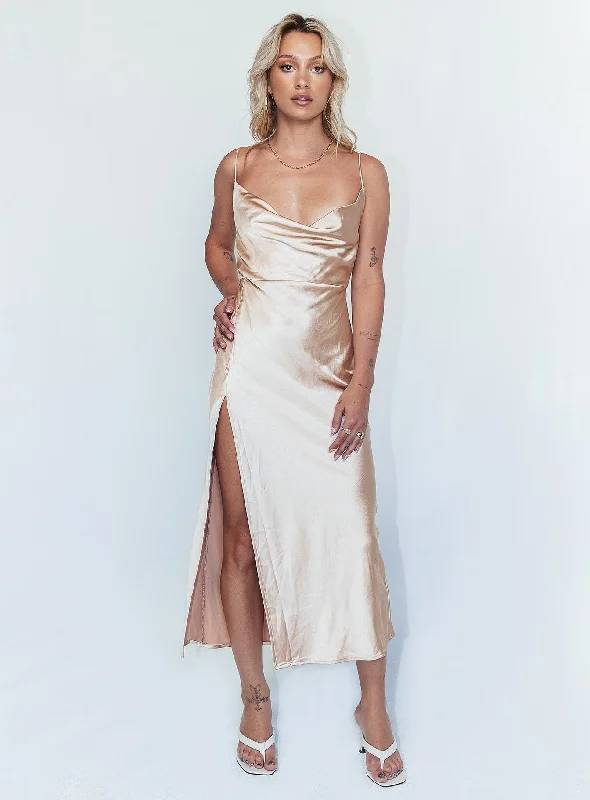 Walk The Line Midi Dress Champagne