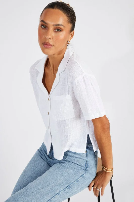 White Crop Shirt Short Sleeve