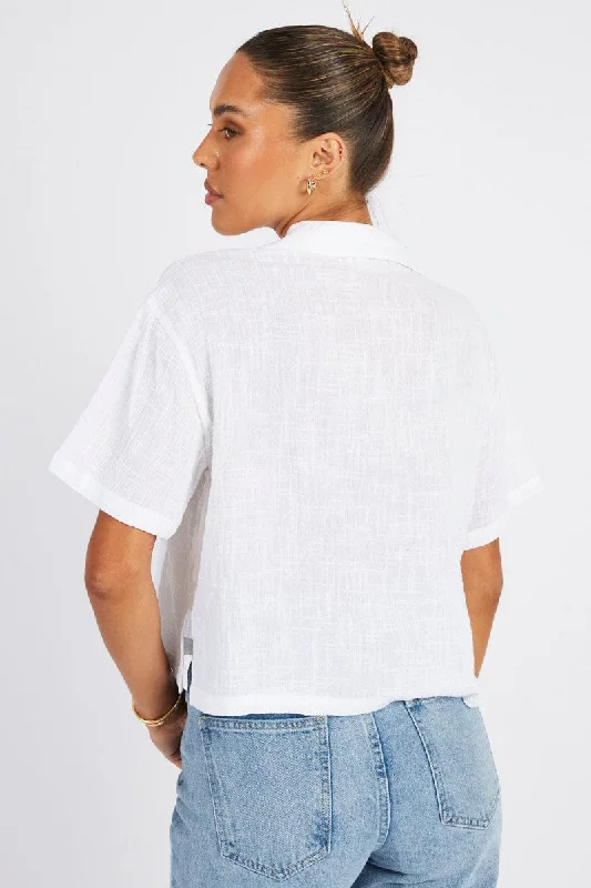 White Crop Shirt Short Sleeve