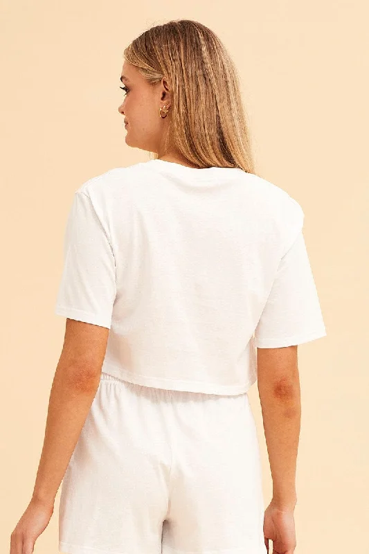 White Crop T-Shirt Crew Neck Short Sleeve Relaxed Fit