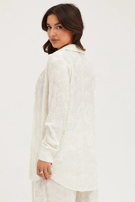 White Plisse Shirts Long Sleeve