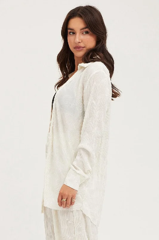 White Plisse Shirts Long Sleeve