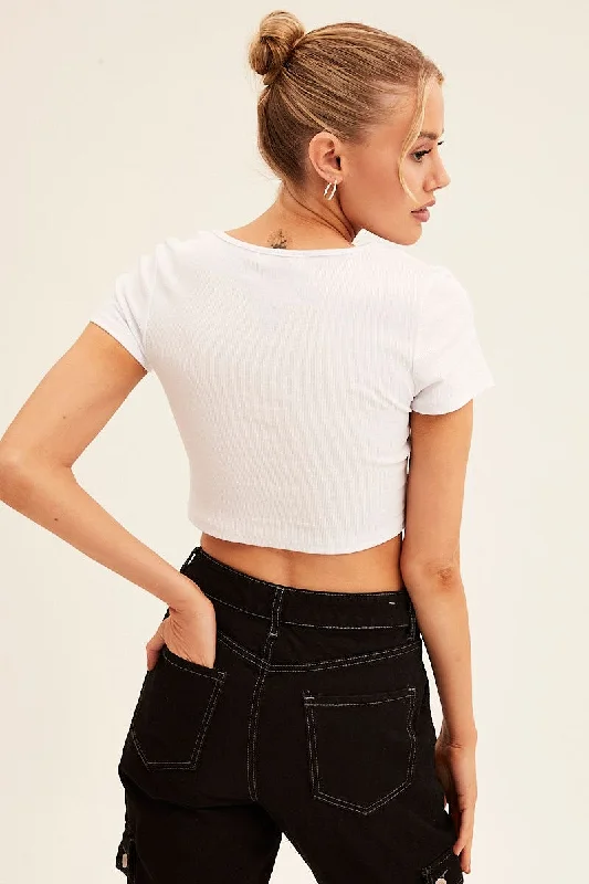 White Scarf T-Shirt Short Sleeve Crop