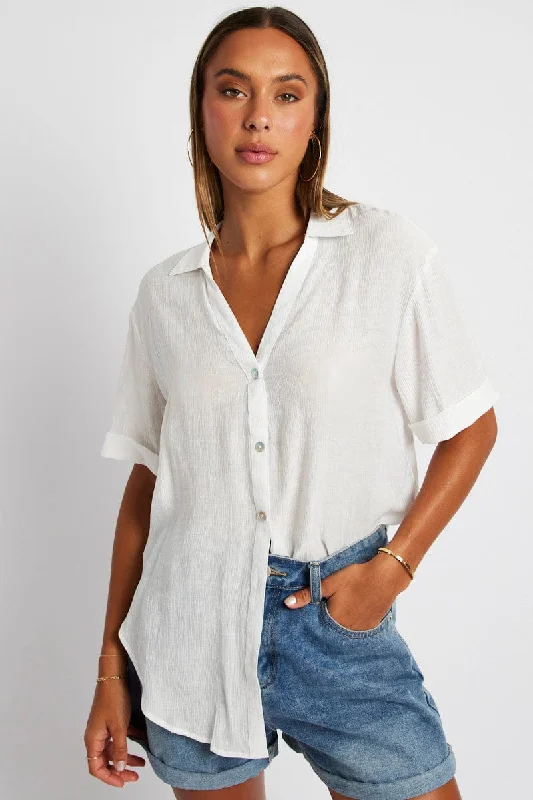 White Textured Shirt Short Sleeve