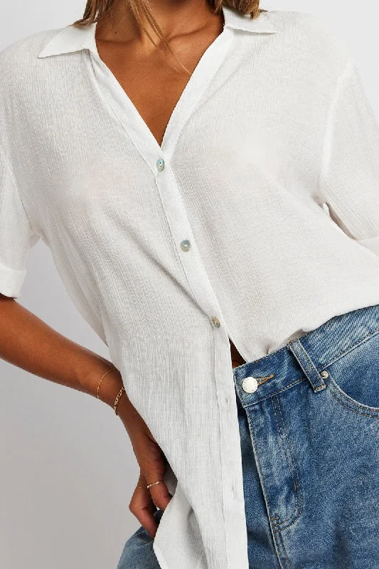 White Textured Shirt Short Sleeve