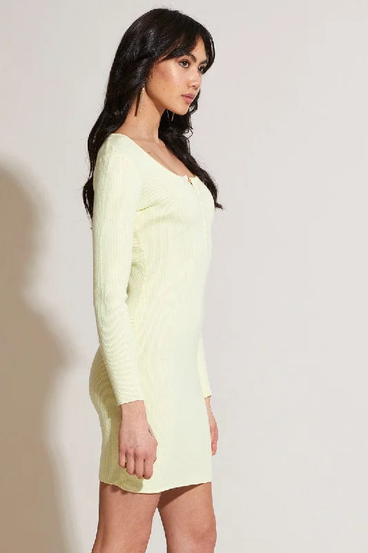 Yellow Knit Dress Long Sleeve Bodycon