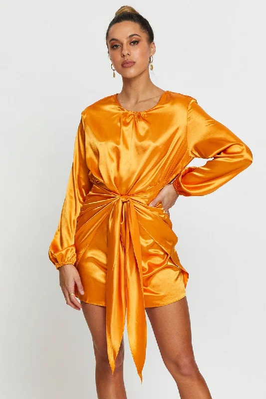 Yellow Wrap Dress Mini Satin