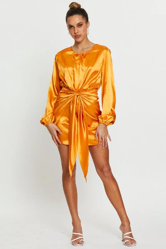 Yellow Wrap Dress Mini Satin