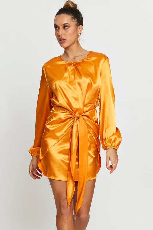 Yellow Wrap Dress Mini Satin