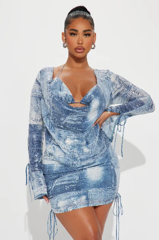 Zoe Sequin Mini Dress Set - Blue