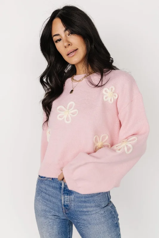 Annie Flower Knit Sweater | Pink