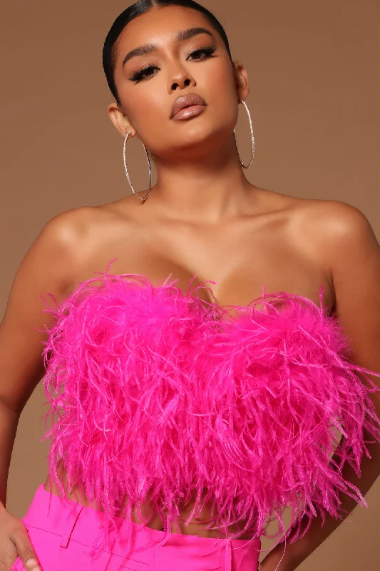 Asalia Feathered Top - Hot Pink