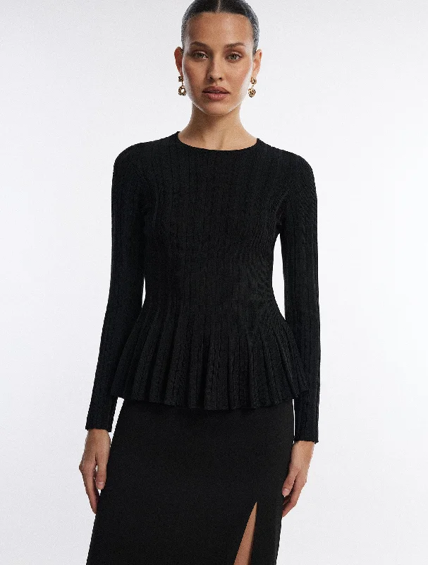 Long Sleeve Rib Peplum Knit Top