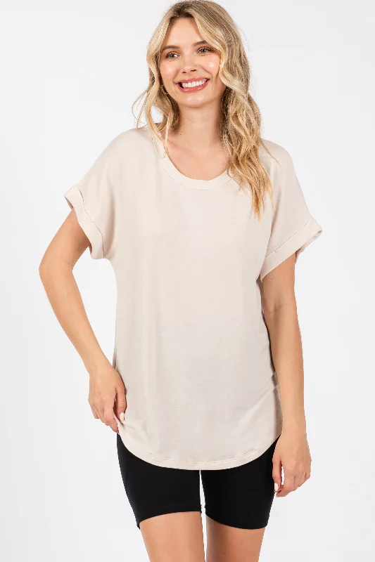 Beige Short Sleeve Terry Top