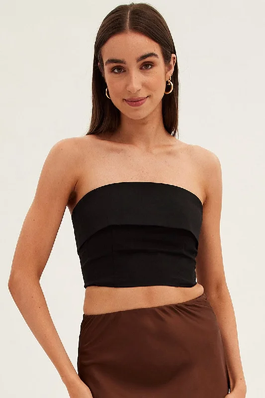 Black Bandeau Top Sleeveless Strapless Crop