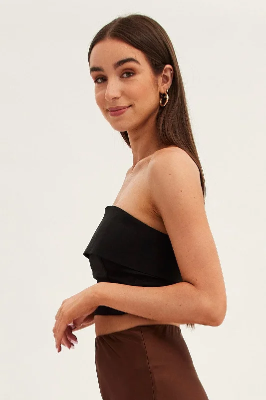 Black Bandeau Top Sleeveless Strapless Crop