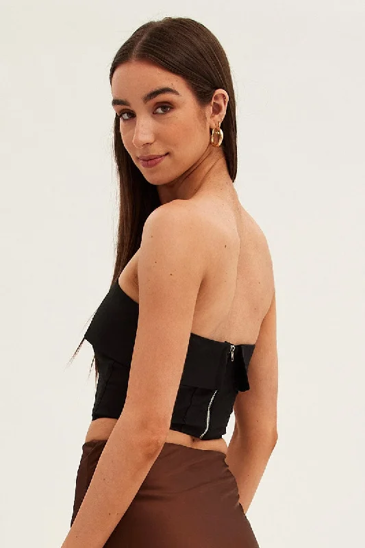 Black Bandeau Top Sleeveless Strapless Crop