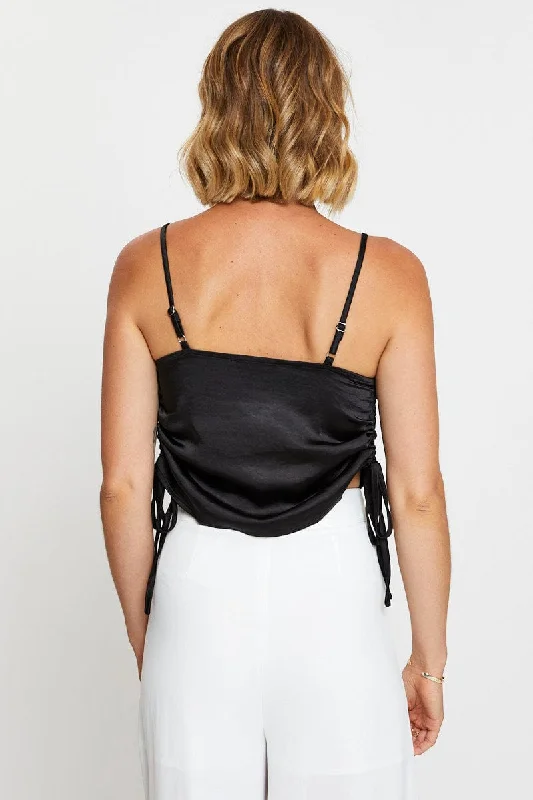 Black Cami Top Sleeveless Cowl Neck