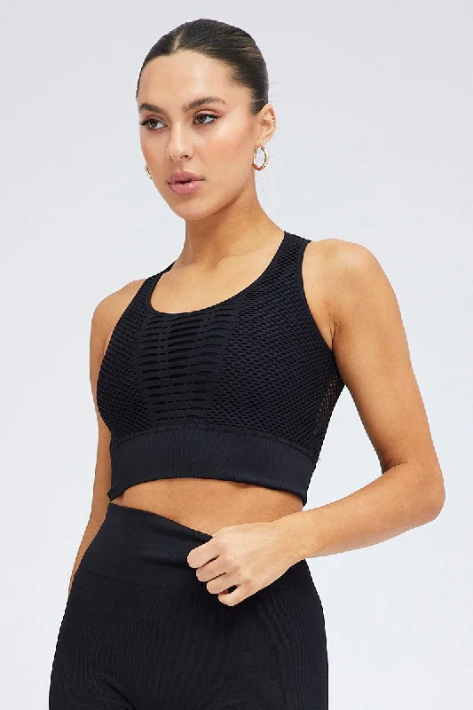 Black Fishnet Top Sleeveless Crop Seamless