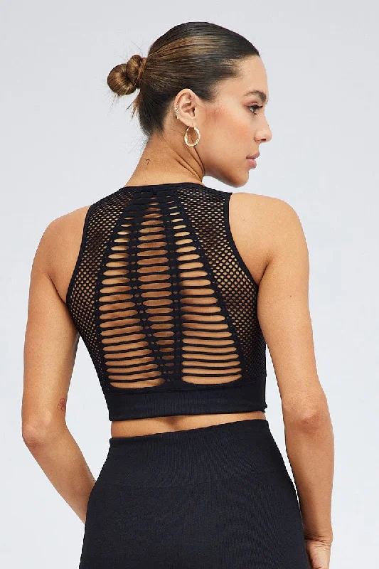 Black Fishnet Top Sleeveless Crop Seamless